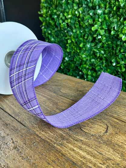 2.5 Inch By 20 Yard Purple Pinstripe Plaid Linen Ribbon