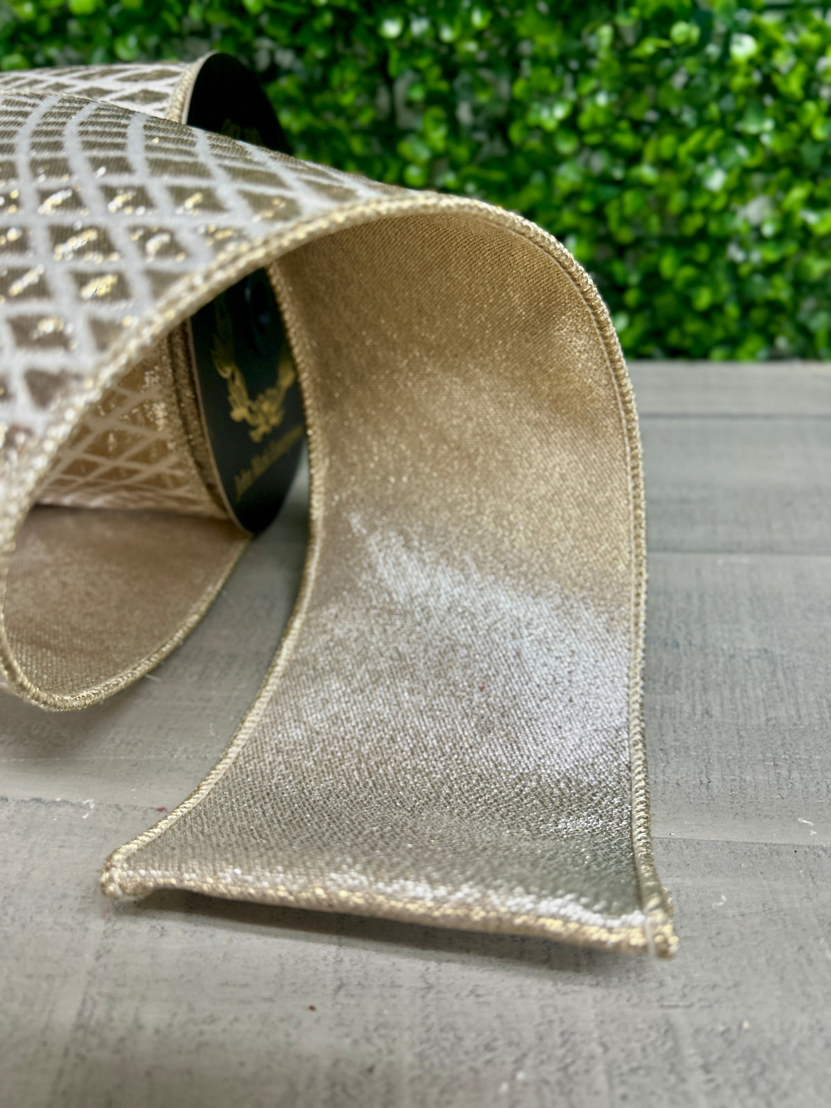 John Mark 4 Inch By 10 Yard Ivory And Platinum Net Pattern Double Fused Backing Ribbon