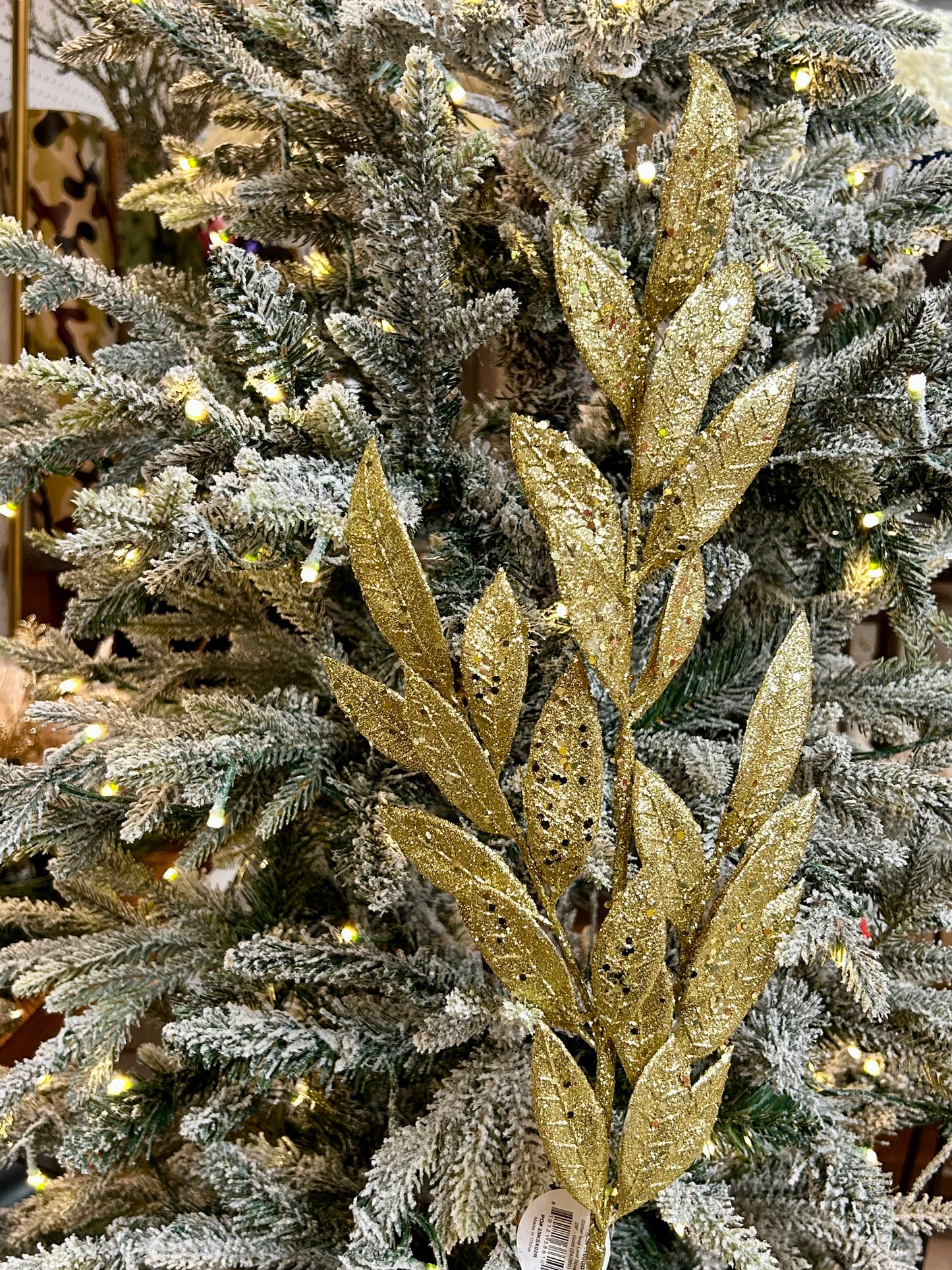 29 Inch Gold Glitter Bay Leaf Spray