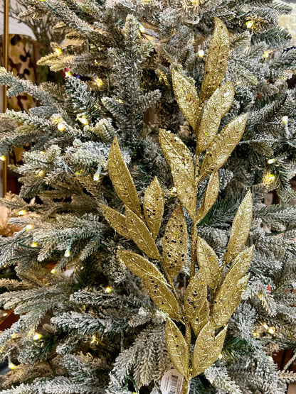 29 Inch Gold Glitter Bay Leaf Spray