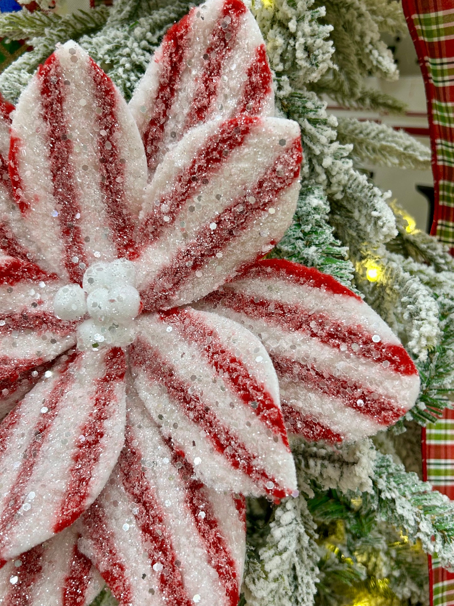 24.75 Inch Red And White Fleece Stripe Poinsettia