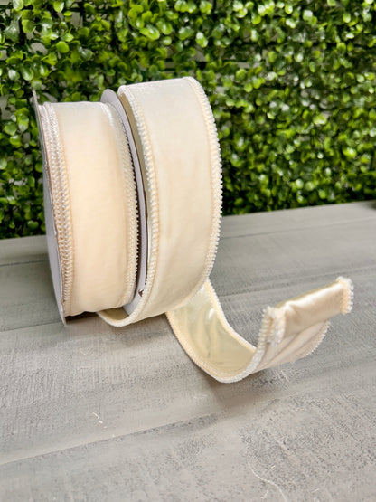 1.5 Inch By 10 Yard Cream Deluxe Velvet With Satin Backing Ribbon