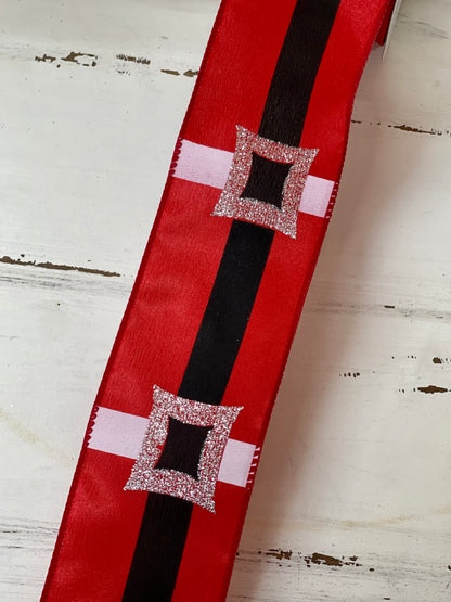 2.5 Inch By 10 Yards Santa's Belt Ribbon Red and Silver