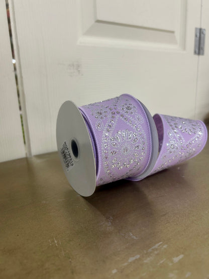 2.5 Inch By 10 Yard Lavender And Silver Deluxe Wavy Floral Ribbon