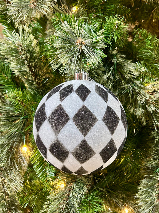 6 Inch Black And White Ball Ornament