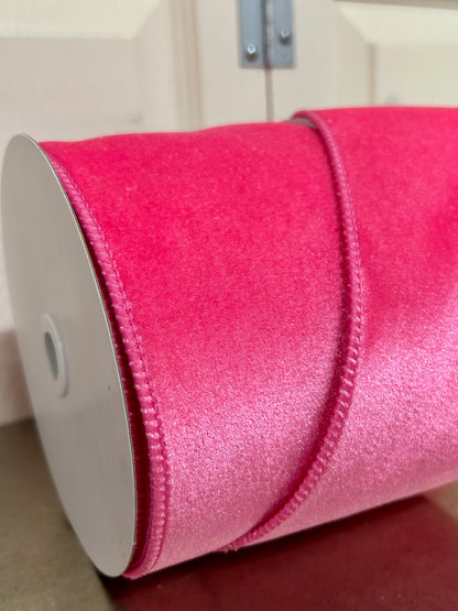 4 Inch By 10 Yard Hot Pink Deluxe Velvet With Satin Backing Ribbon