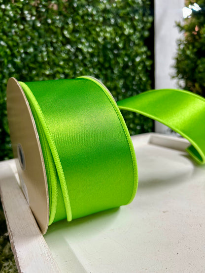 2.5 Inch By 10 Yards Fresh Green Satin Fused Ribbon