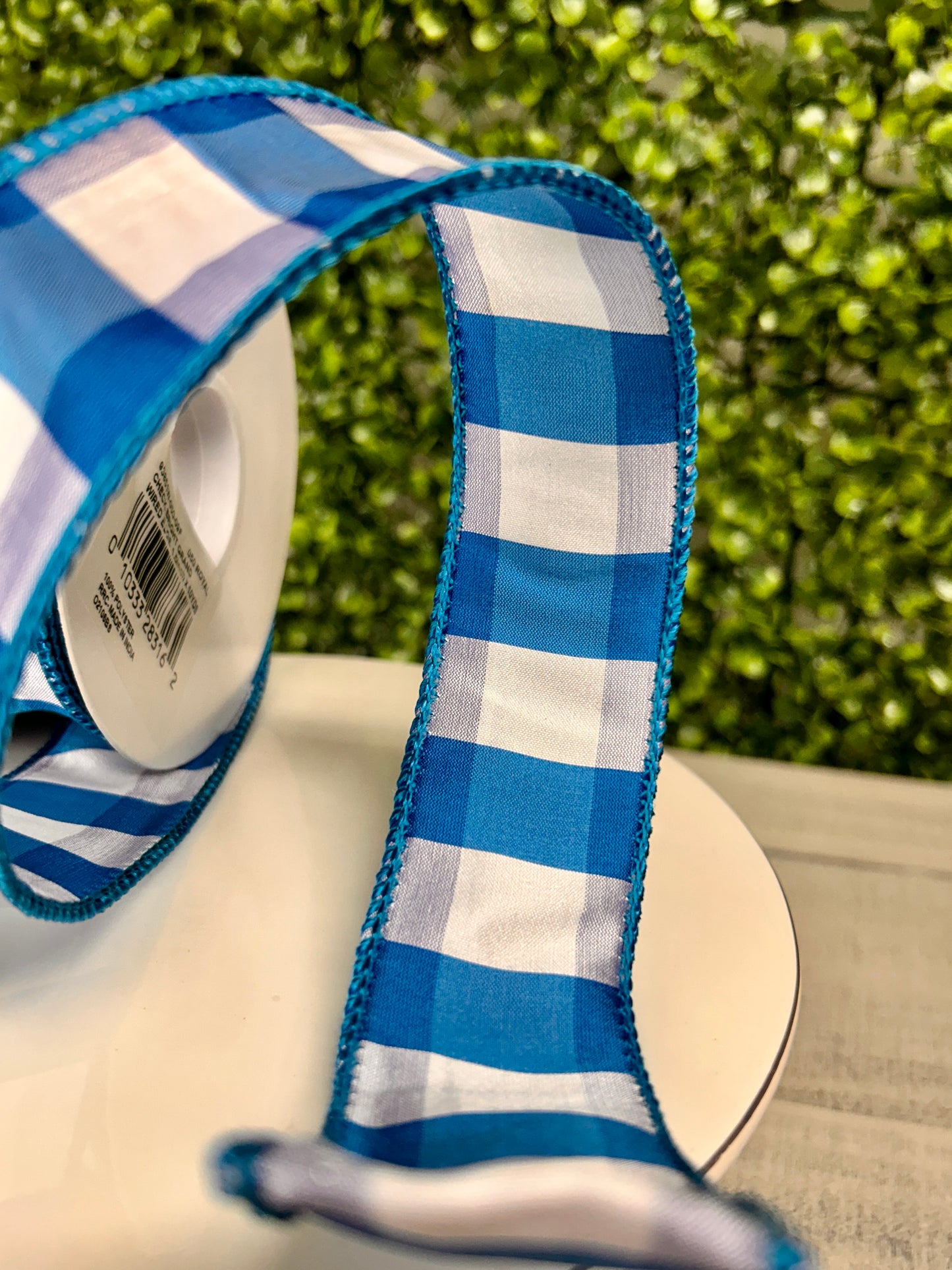 1.5 Inch By 10 Yard Royal Blue And White Grand Check Ribbon