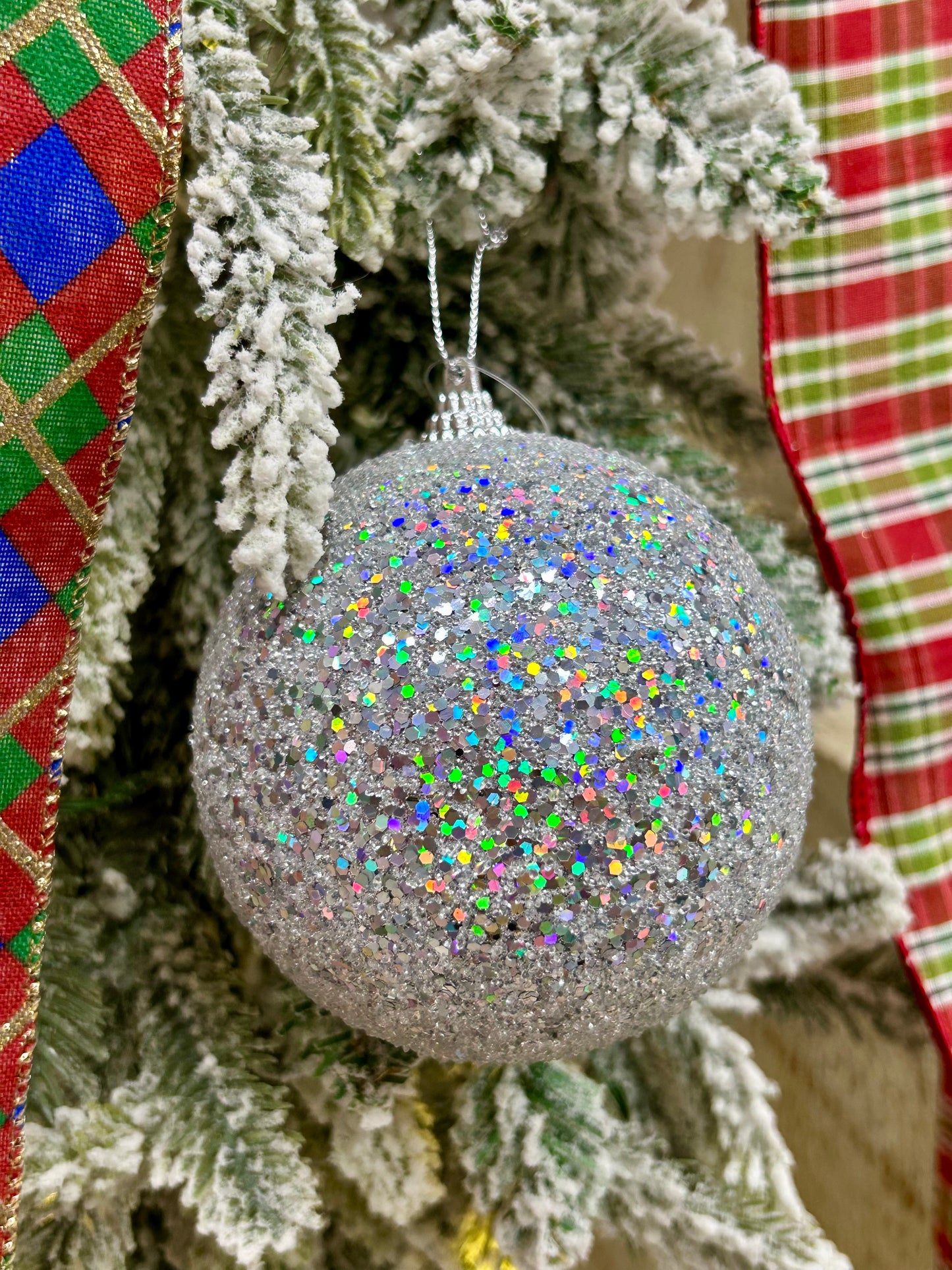 4 Inch Silver Sequin Ball Ornament