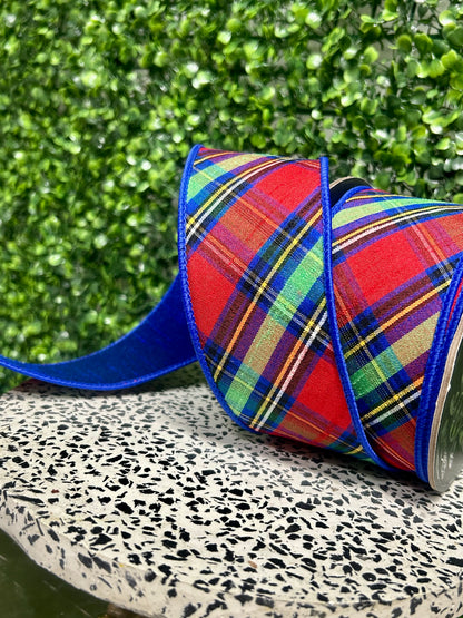 2.5 Inch By 10 Yard Diagonal Traditional Plaid Dupioni Fused Ribbon