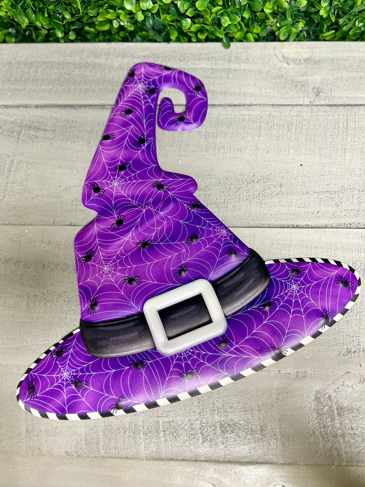 12 Inch Purple And Black Metal Web Witch Hat Sign