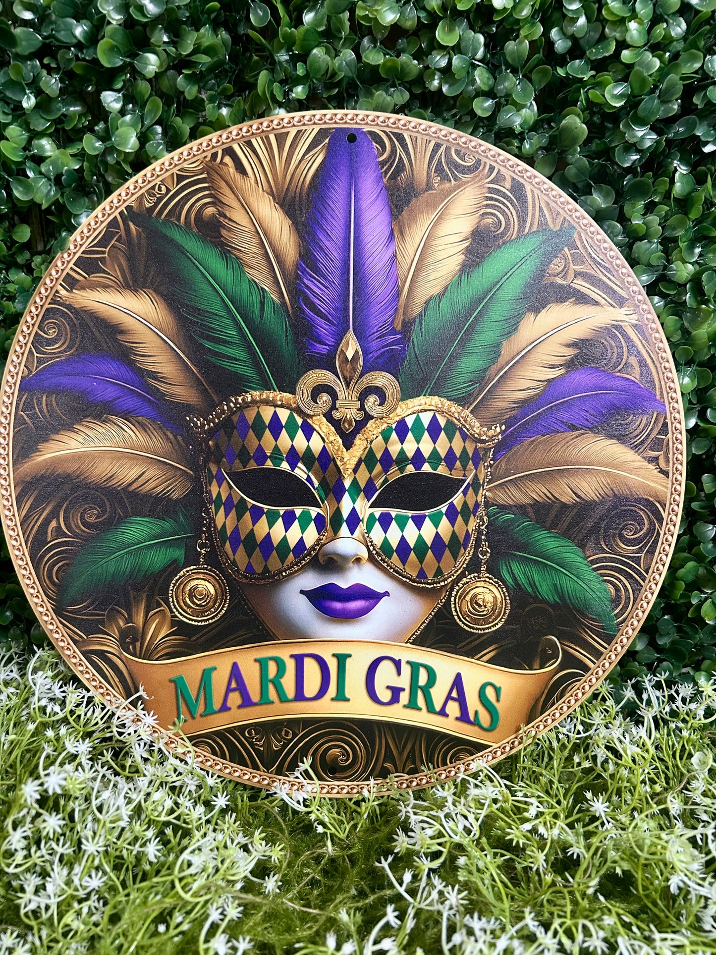 12 Inch Mardi Gras Gilded Mask Metal Sign