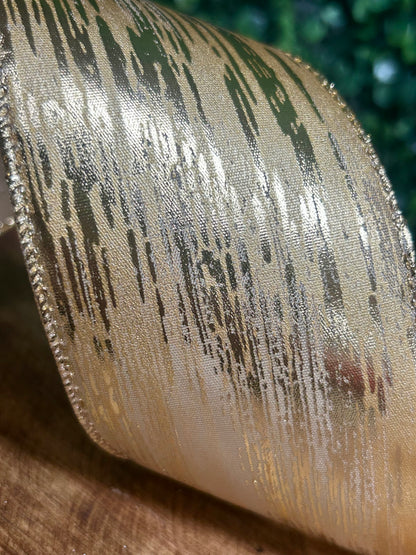 2.5 Inch By 10 Yard Champagne And Gold Metallic Streak Ribbon