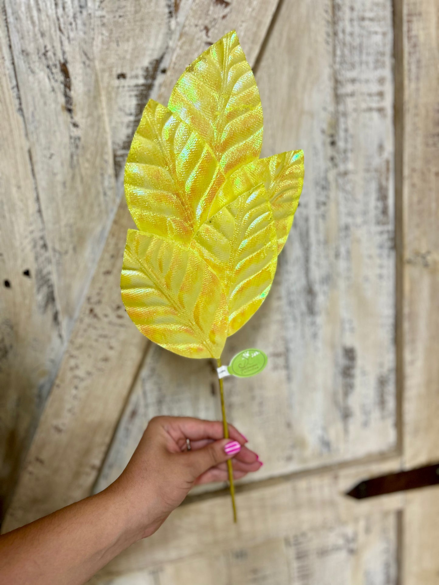 19 Inch Yellow Iridescent Magnolia Leaf Spray