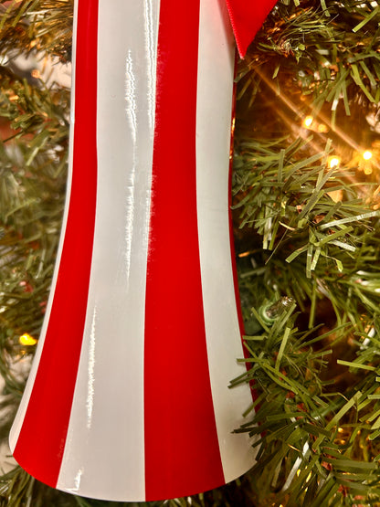 10.5 Inch Red And White Metal Bell Ornament With Bow