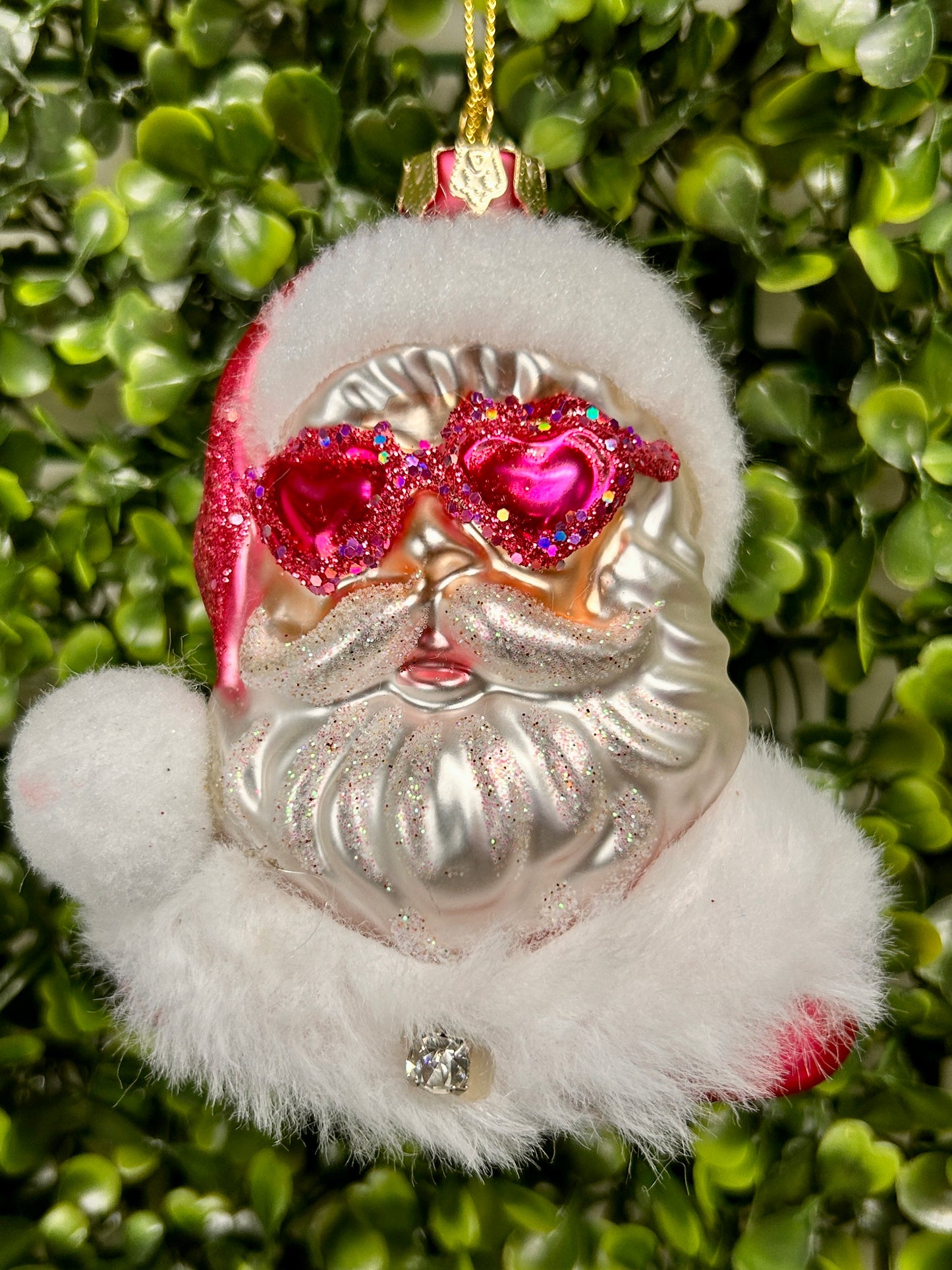 Pink Santa With Glasses Ornament
