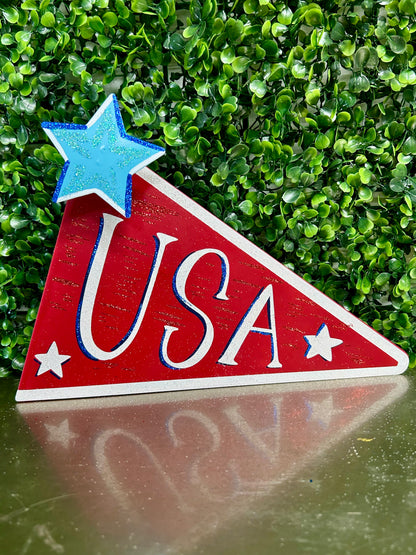Set Of 2 USA And Stars Stripes Pennants Sign Stakes