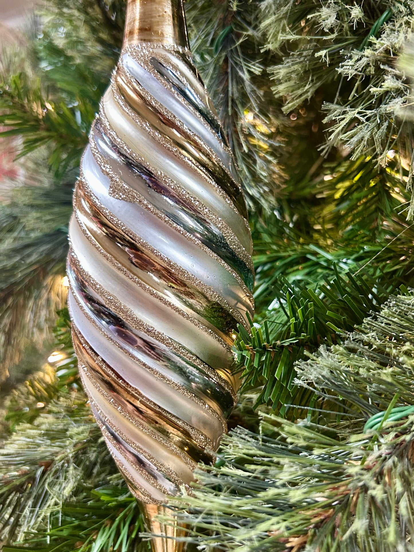 10 Inch Champagne And Silver Swirl Drop Ornament
