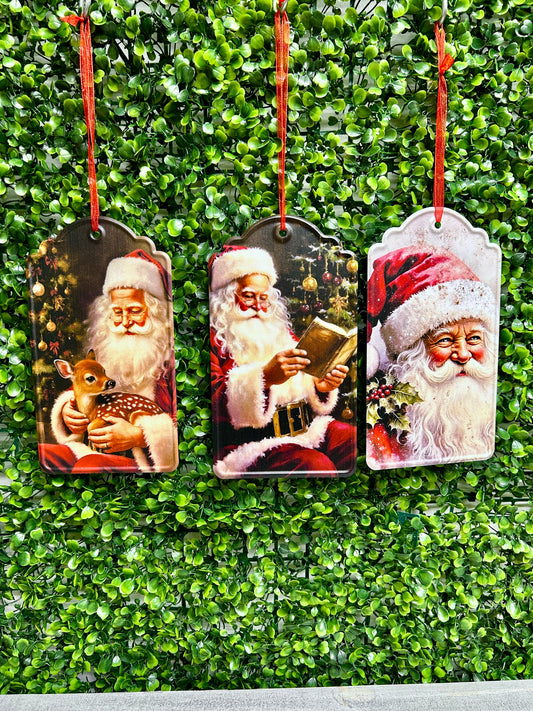 7.87 Inch Metal Holiday Santa Design Hanging Tag Three Assorted