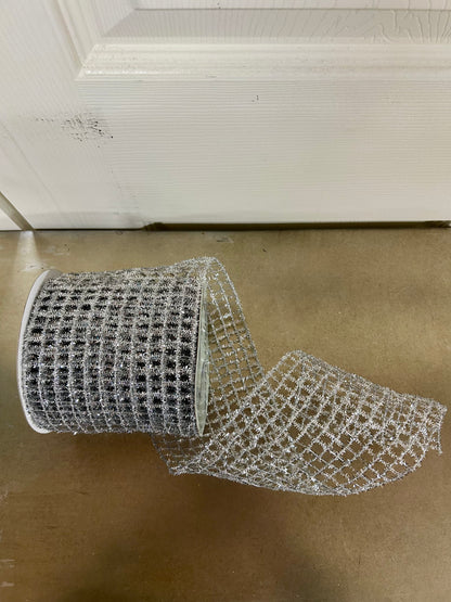 4.25 Inch By 10 Yard Silver Tinsel Mesh Ribbon