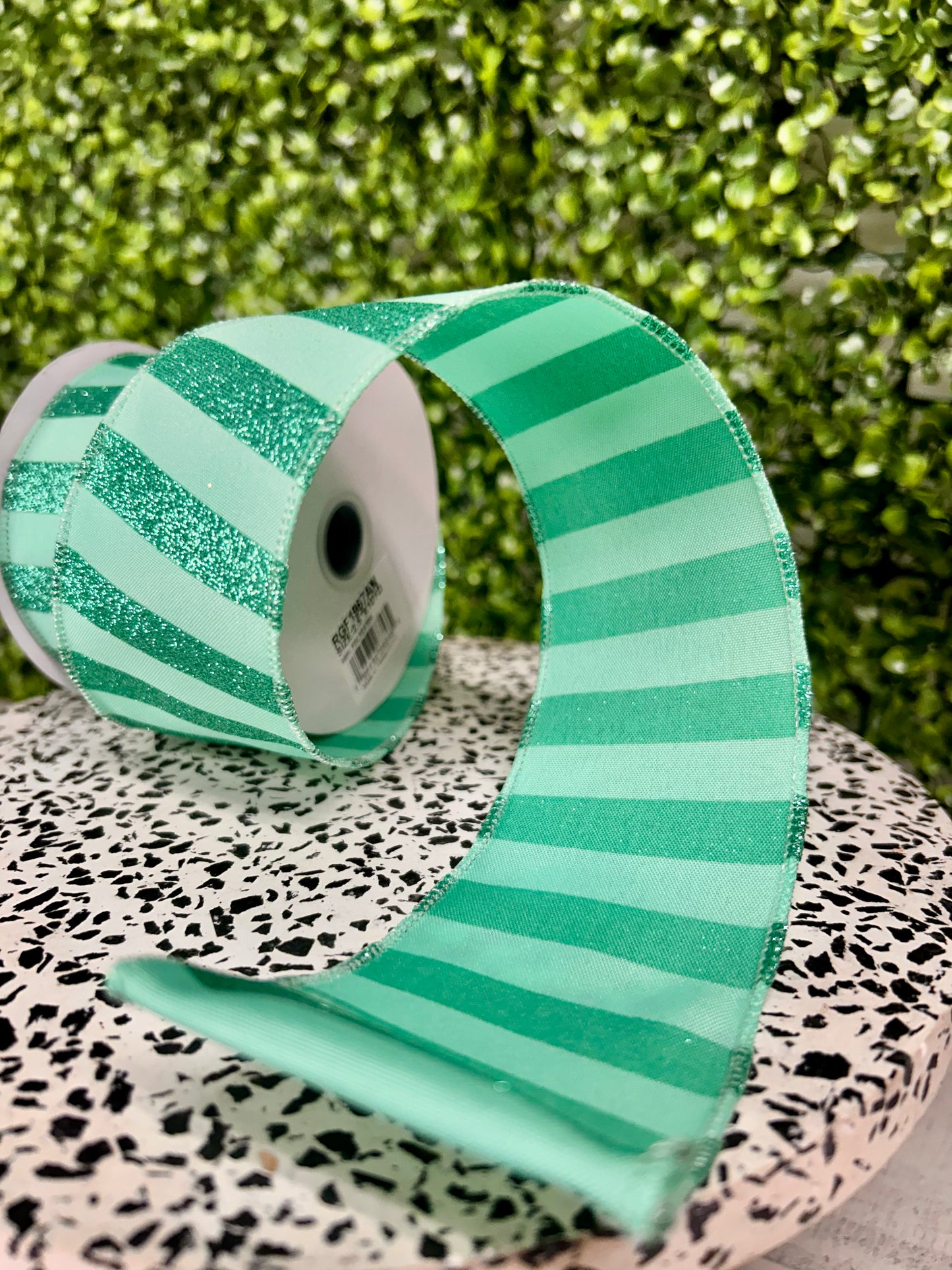 2.5 Inch By 10 Yard Mint Horizontal Glitter Stripes Ribbon