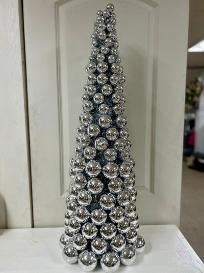 36 Inch VP With Tinsel Ball Cone Tree Silver