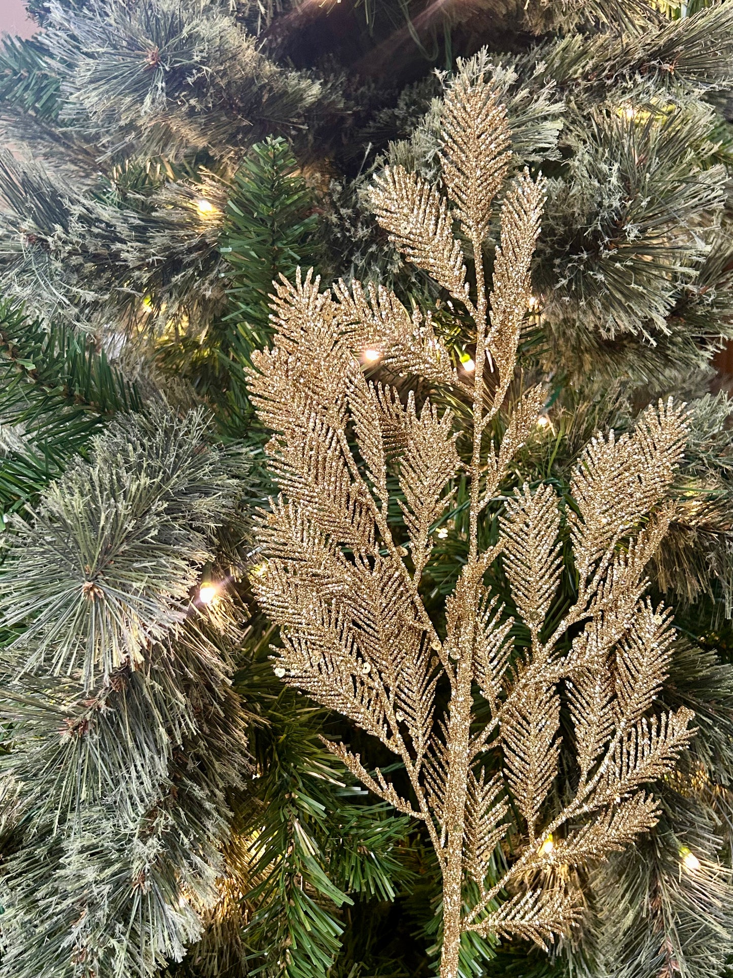 24 Inch Gold Peacock Glitter Sequin Fern Spray