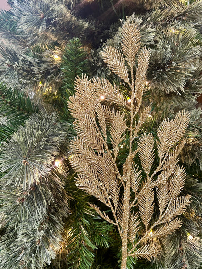 24 Inch Gold Peacock Glitter Sequin Fern Spray