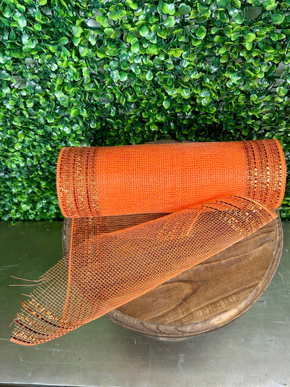 10.25 Inch By 10 Yard Orange Tinsel And Foil Wide Border Mesh