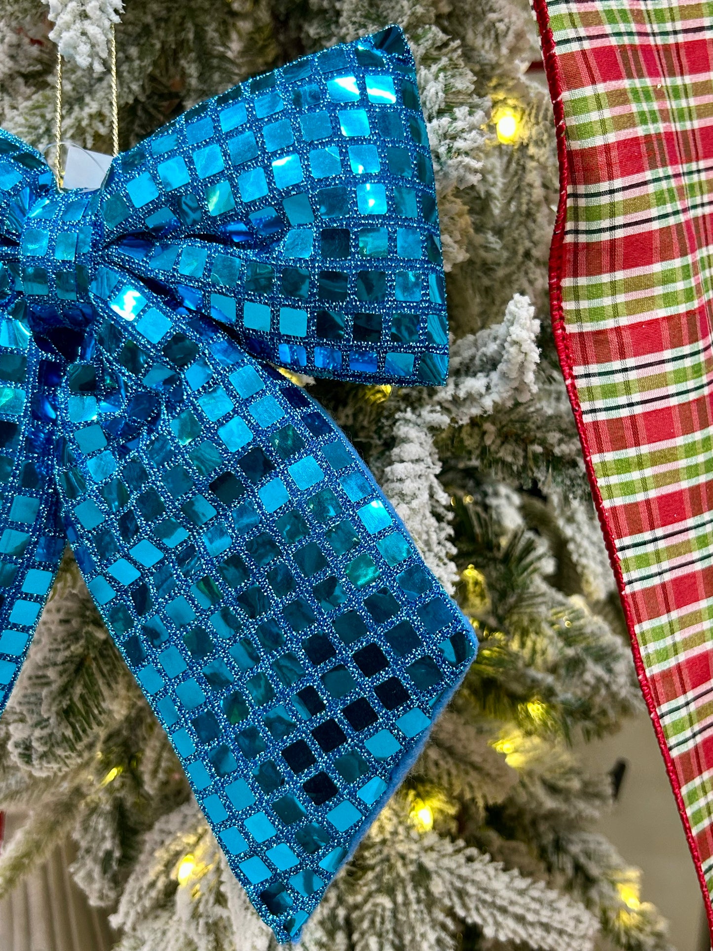 9.25 Inch Plush Aqua Bow Ornament