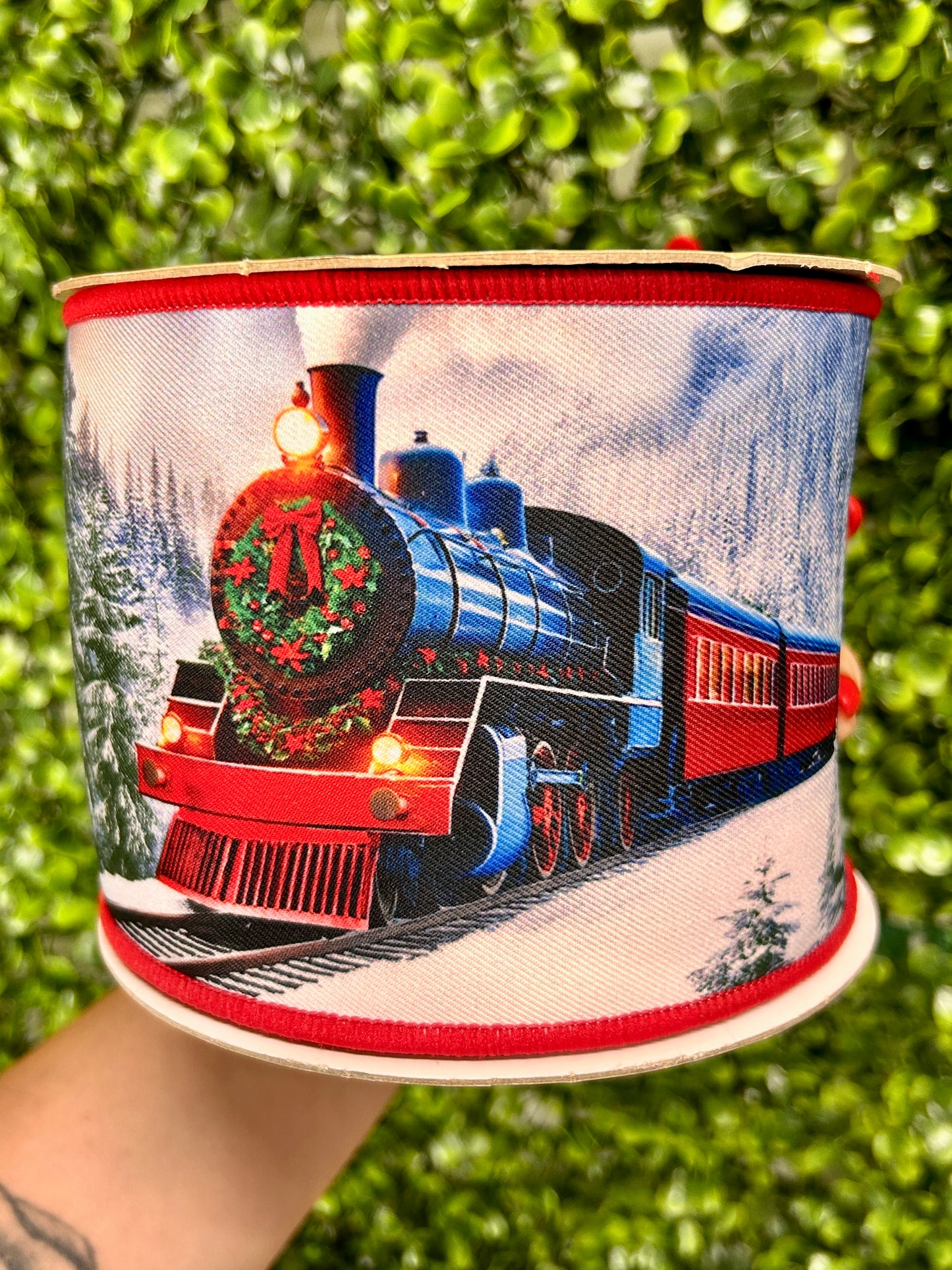 4 Inch By 10 Yard Winter Train Fused Ribbon