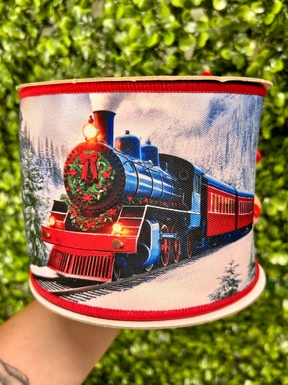4 Inch By 10 Yard Winter Train Fused Ribbon