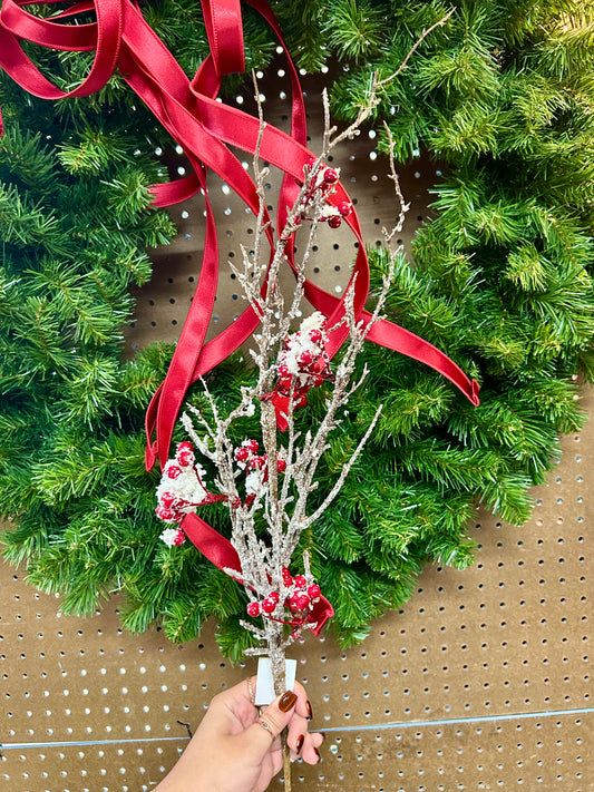 33 Inch Snow Covered Red Berry Spray