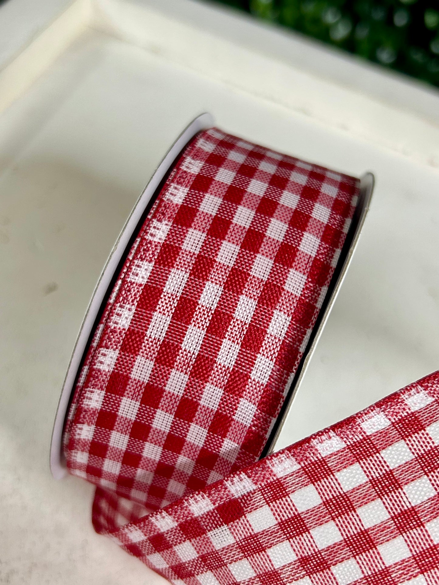1.5 Inch By 10 Yard Red And White Gingham Check Ribbon