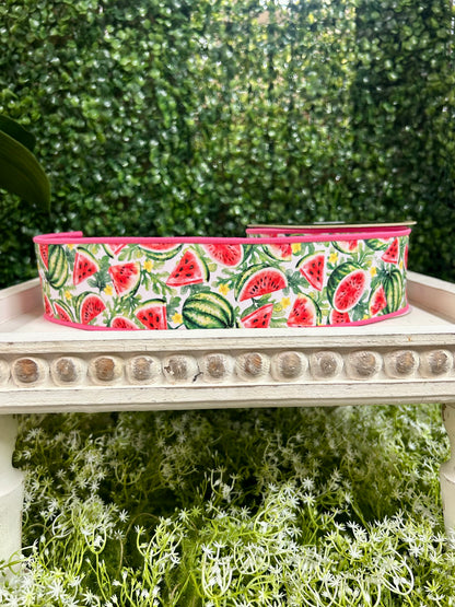 2.5 Inch By 10 Yard Pink Yellow And Green Watermelon Fused Ribbon