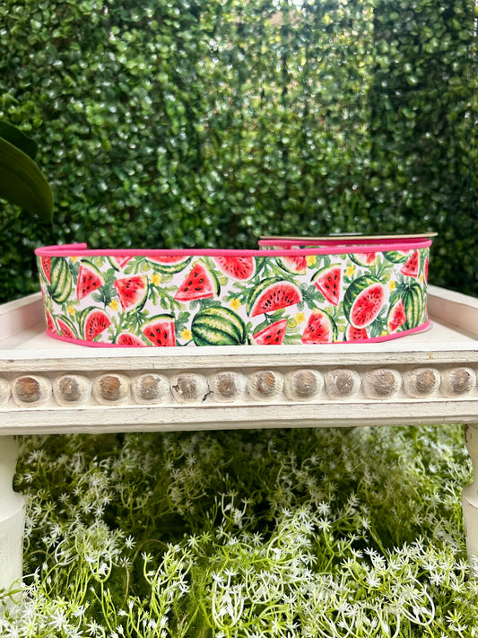 2.5 Inch By 10 Yard Pink Yellow And Green Watermelon Fused Ribbon