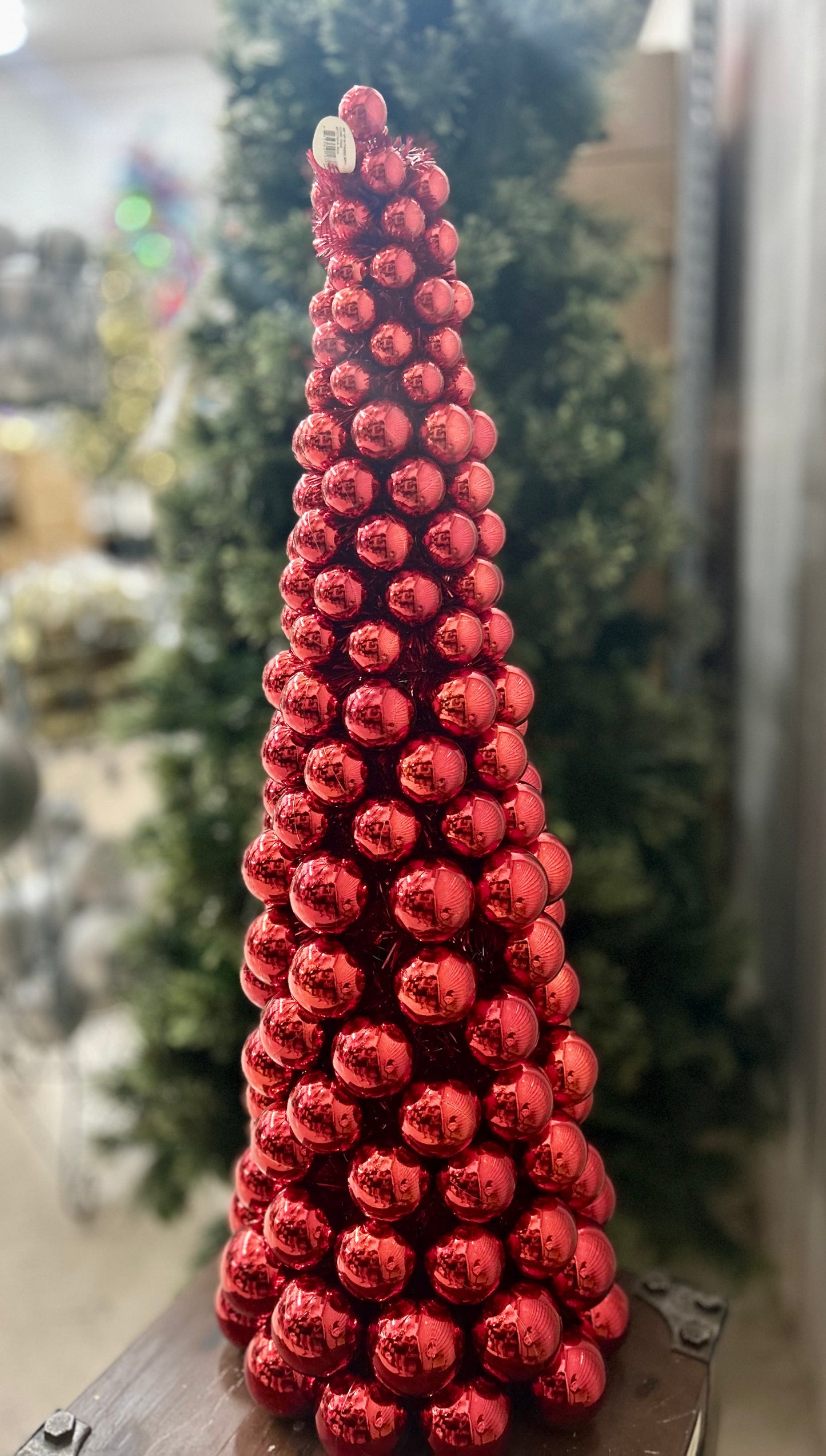 36 Inch VP With Tinsel Ball Cone Tree Red