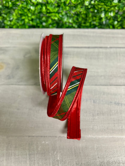 John Mark 1 Inch By 10 Yard Metallic Red Traditions Plaid Fused Backing Ribbon