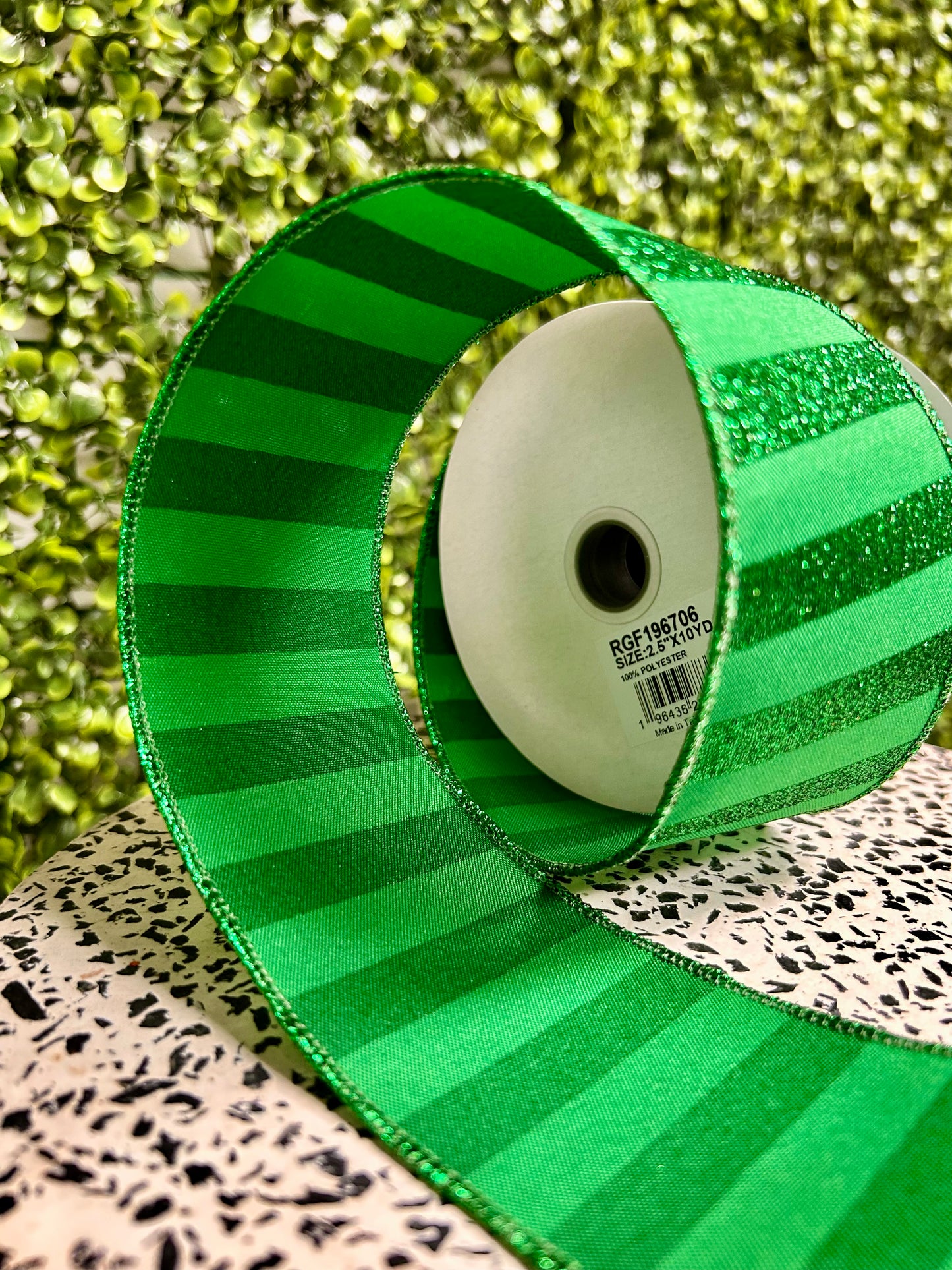 2.5 Inch By 10 Yard Emerald Green Horizontal Glitter Stripes Ribbon