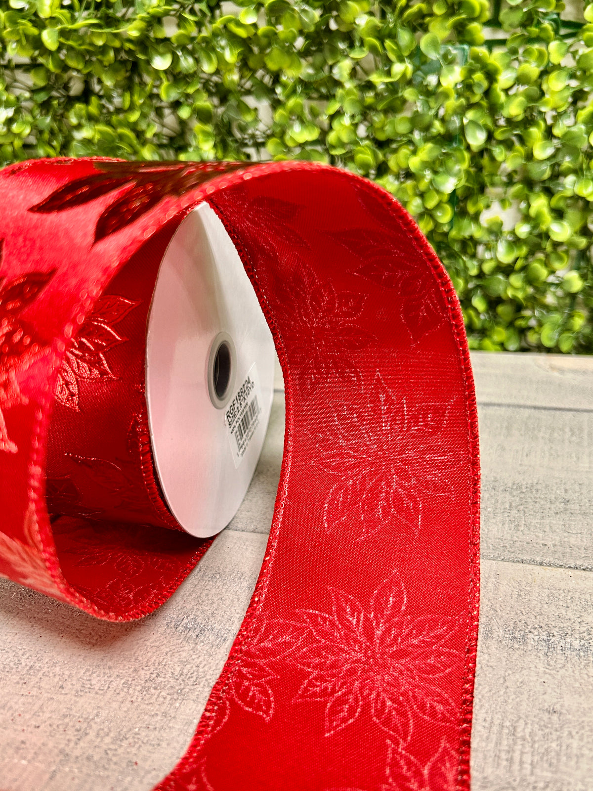 2.5 Inch By 10 Yard Red Metallic Poinsettia Ribbon