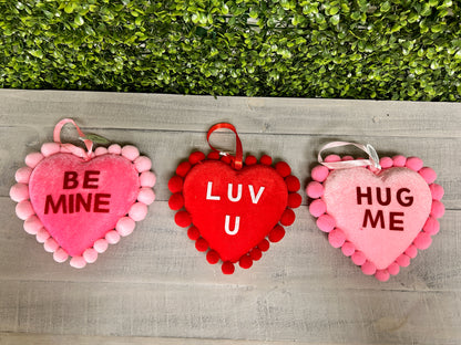 7.5 Inch Pink And Red Velvet Conversation Pompom Heart Three Styles
