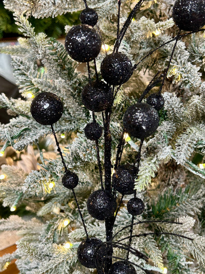 27 Inch Black Mixed Sized Glittered Ball Spray