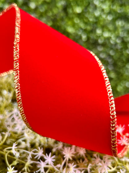2.5 Inch By 50 Yard Red With Gold Indoor Velvet Ribbon