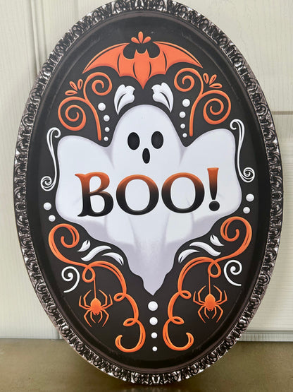 13 Inch Ghost "BOO" Oval Wood Sign