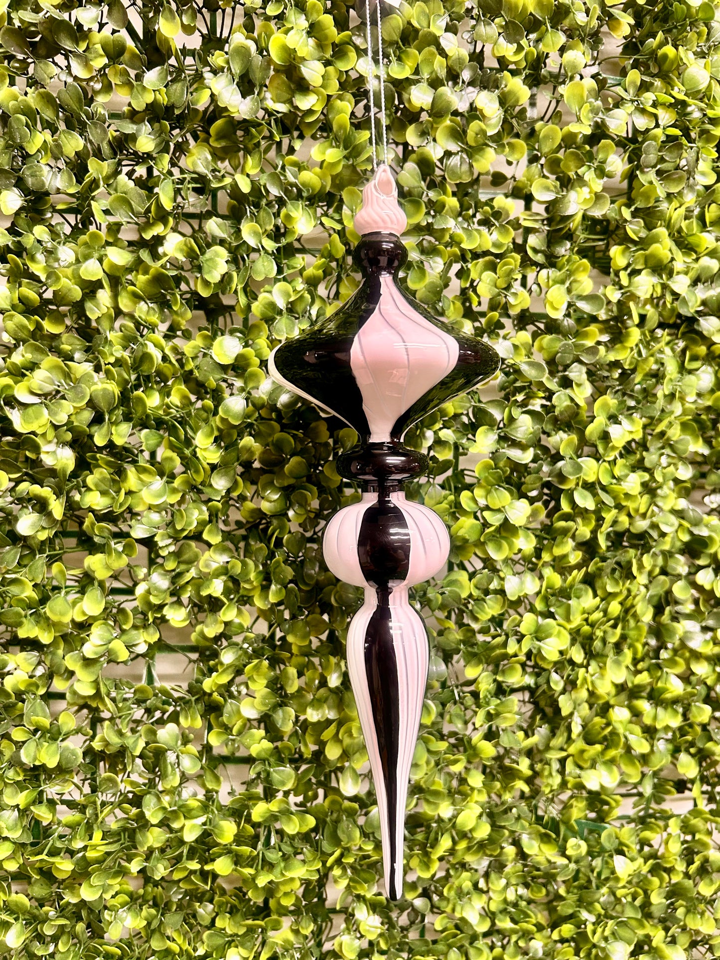 12 Inch Black And White Striped Glass Finial Ornament
