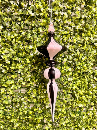 12 Inch Black And White Striped Glass Finial Ornament