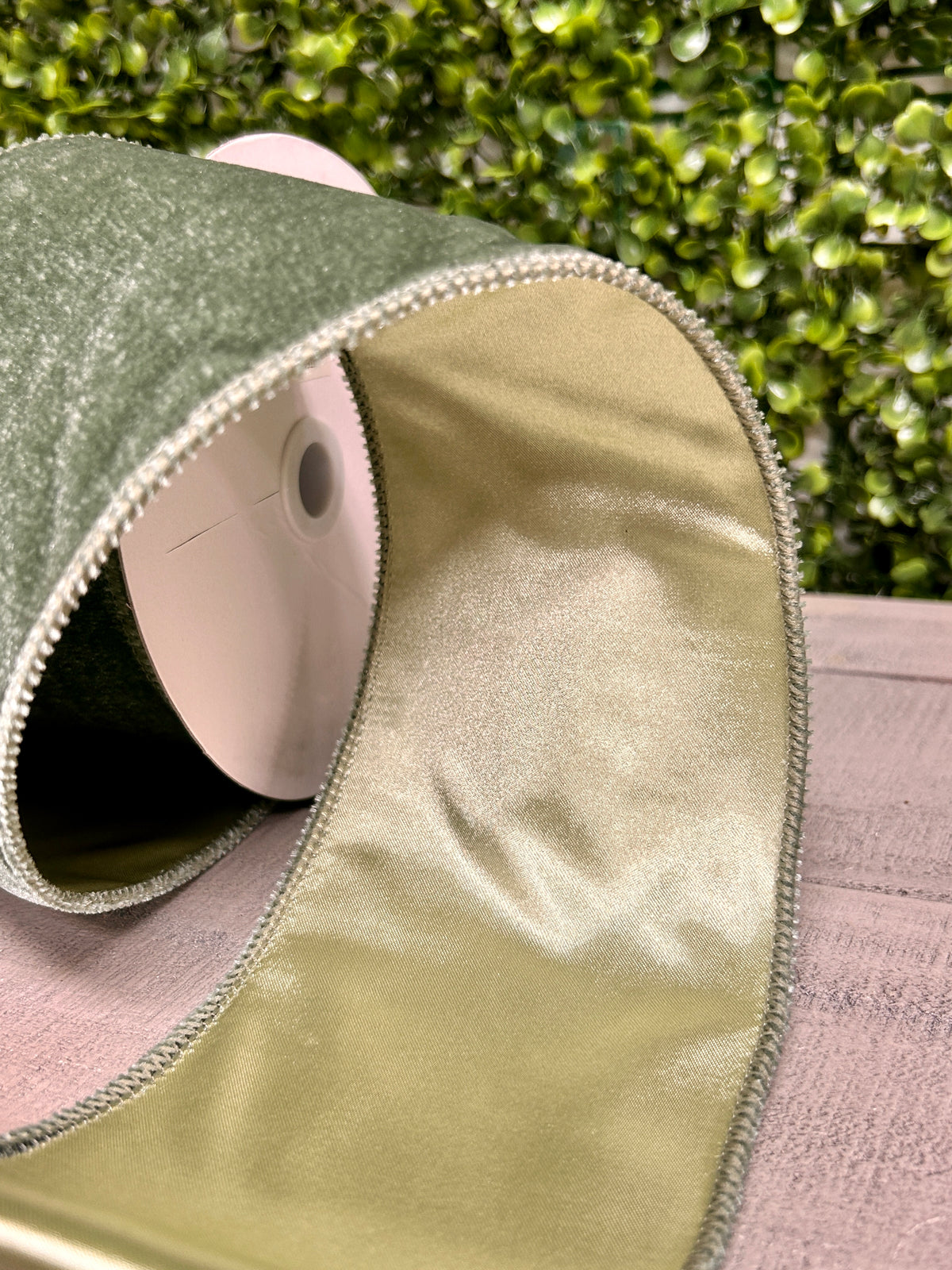 4 Inch By 10 Yard Sage Green Deluxe Velvet With Satin Backing Ribbon