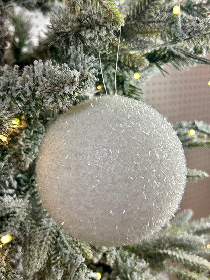 5 Inch Clear White Foil Glitter Ball Ornament
