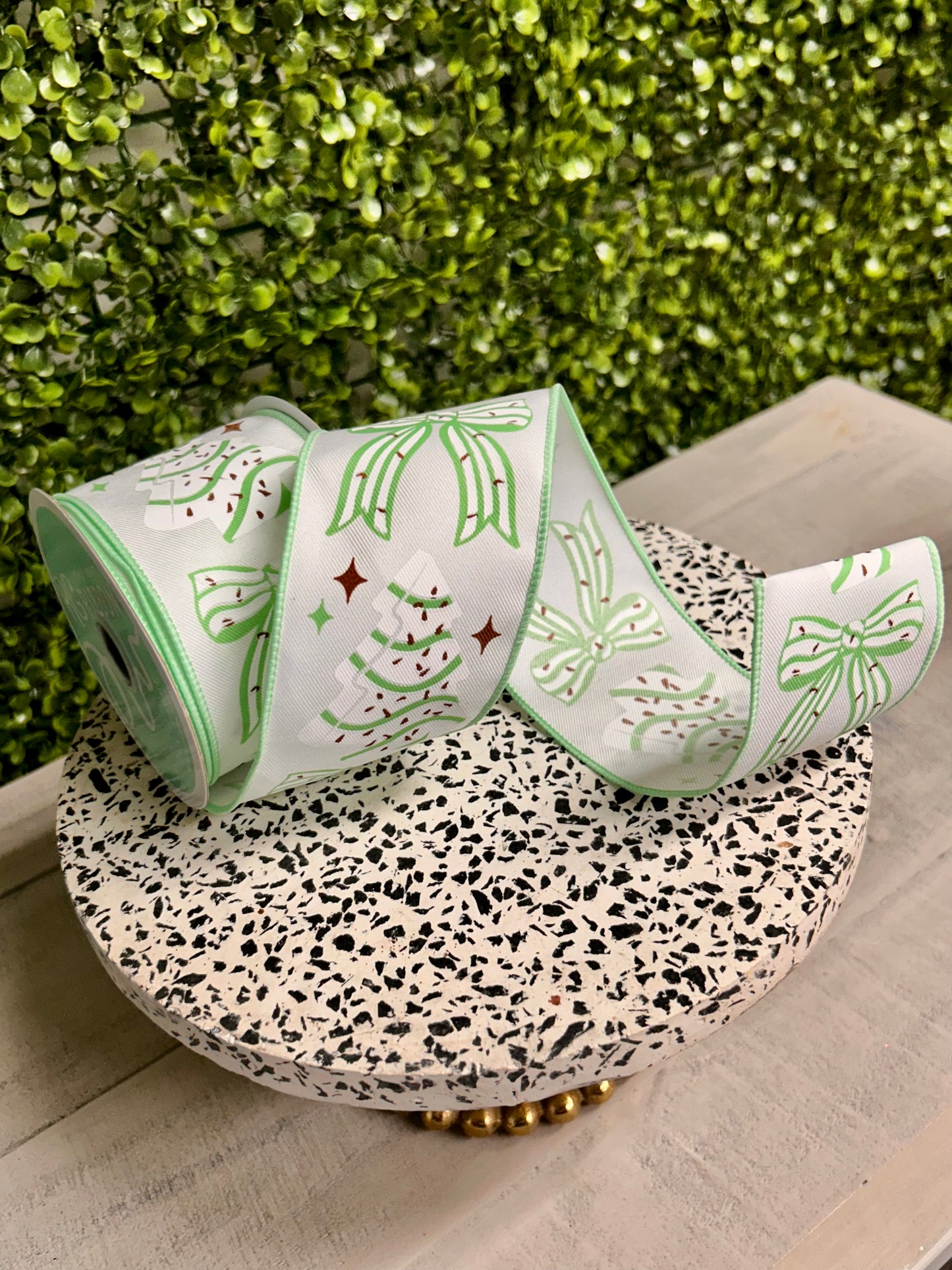 2.5 Inch By 10 Yard Mint Cake Tree And Bow Ribbon
