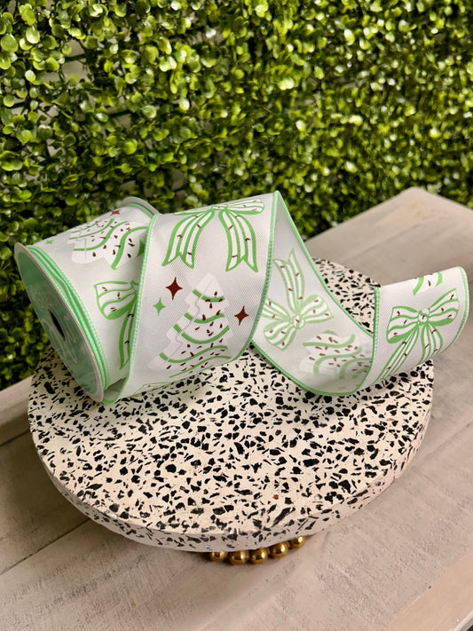 2.5 Inch By 10 Yard Mint Cake Tree And Bow Ribbon